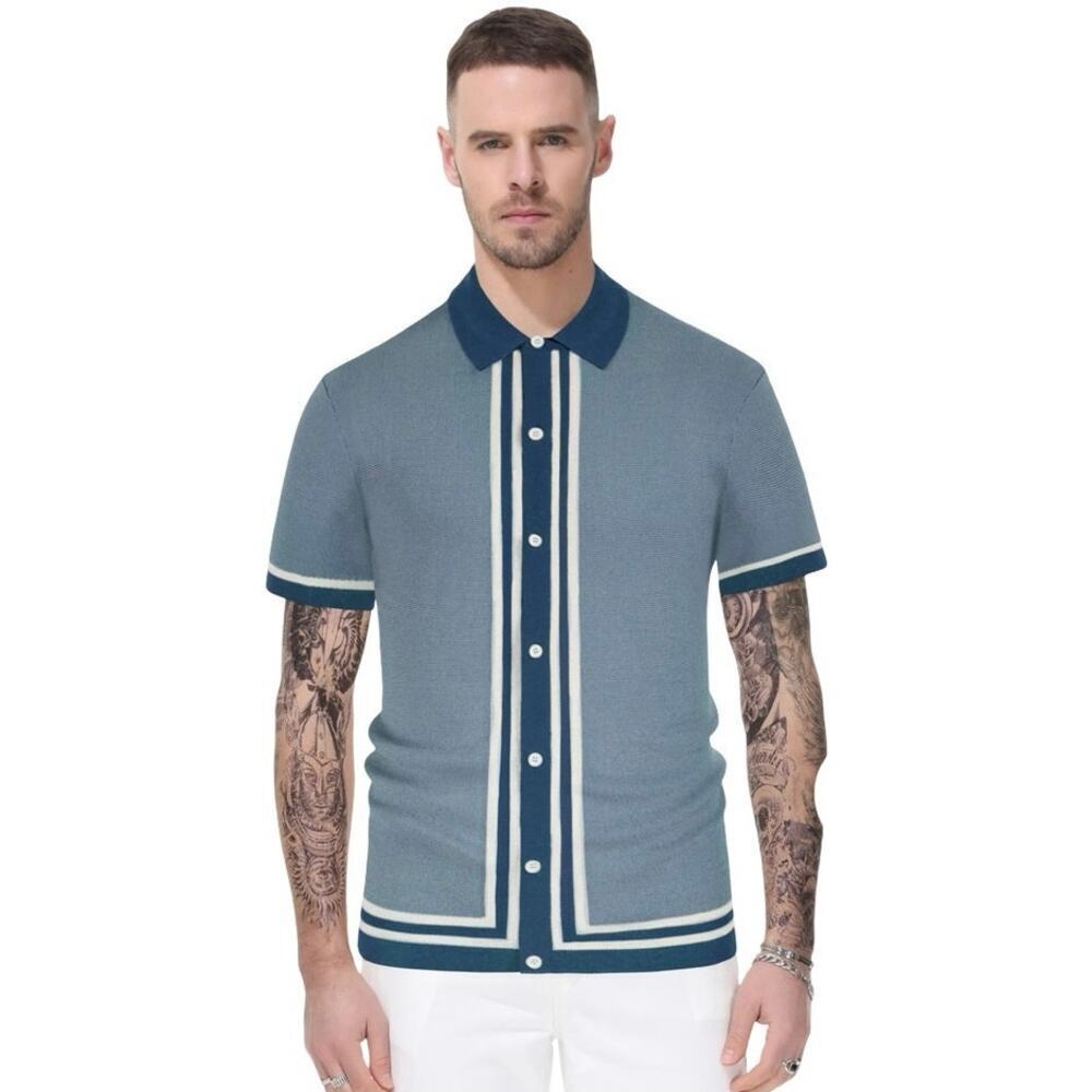 NWT PJ Paul Jones Men’s Vintage Style Knit Button Down Shirt Blue Size Large